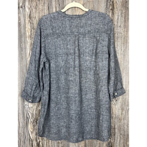Chico's Grey Linen Popover High Low Blouse 3/4 Sleeve 2/Large Coastal Resort - Picture 4 of 13